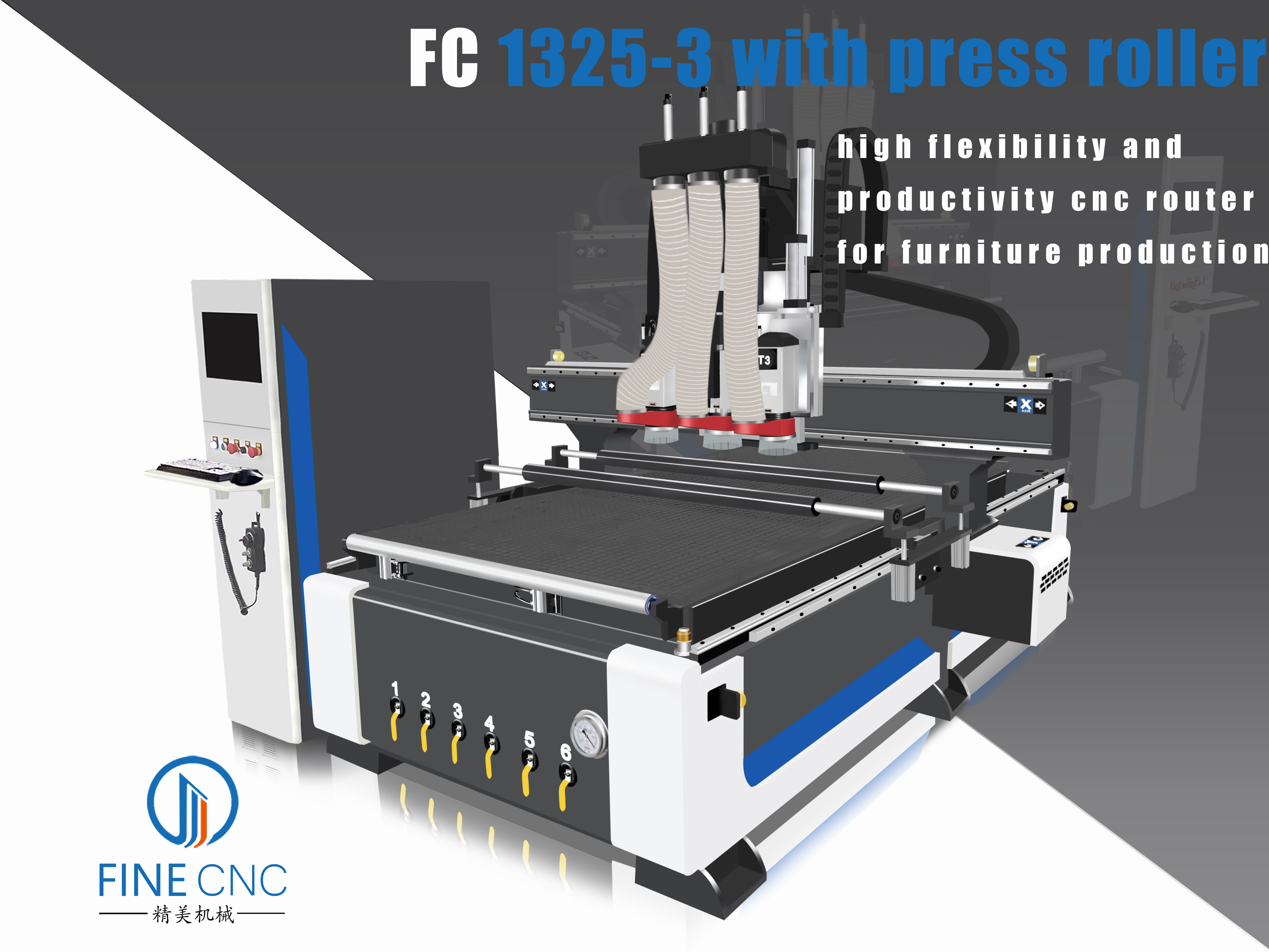 FC1325-3 CNC Router With Press Roller